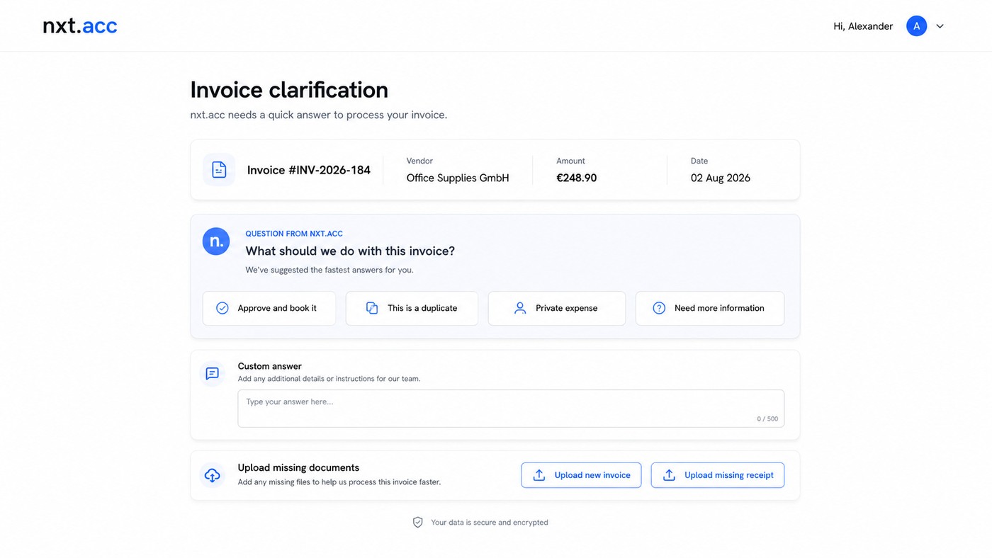 NXTACC invoice clarification - tap the fastest answer